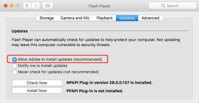 adobe flash update osx 10.12.6